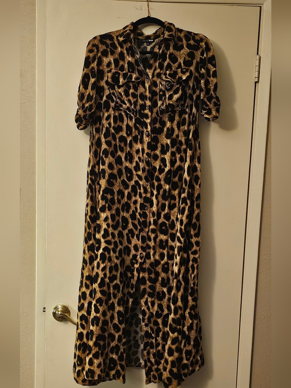 Fashion Nova Leopard Print Maxi Shirt Dress | Size Large